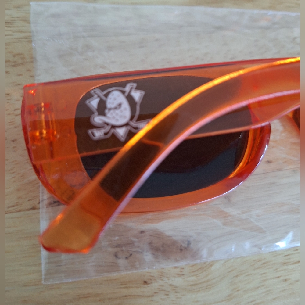 NWOT Orange Framed Sunglasses Ducks Hockey Logo 90s Retro Vibes Y2k